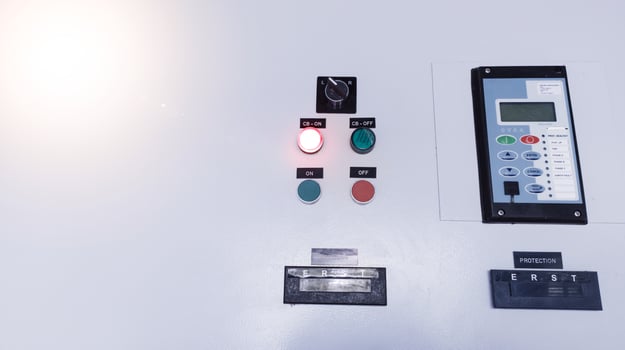Close up the Over Current Rellay on control cubicle panel. photo