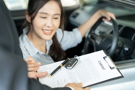 lease, rental car, sell, buy. Dealership send contract and car keys to new owner to sign. Sales, loan credit financial, rent vehicle, insurance, renting, Seller, dealer, installment, car care business photo