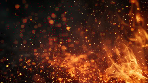AI generated Fire embers particles over black background. Fire sparks background. Abstract dark glitter fire particles lights. bonfire photo