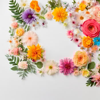 AI generated Festive flower composition . Overhead view photo