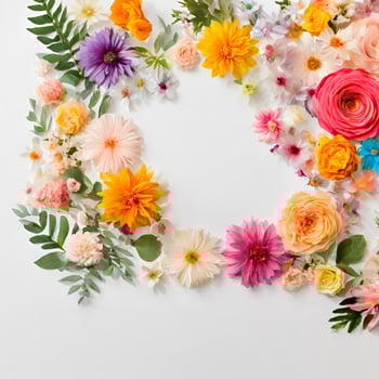 AI generated Festive flower composition . Overhead view photo