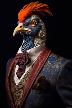AI generated Pheasant dressed in an elegant modern suit with a nice tie. Fashion portrait of an anthropomorphic photo