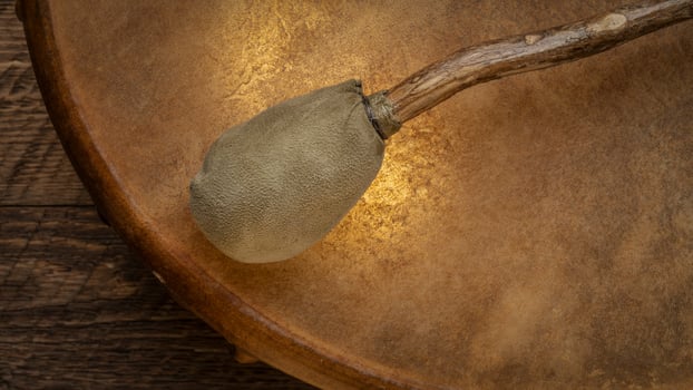 handmade, native American style, shaman frame drum with a beater photo