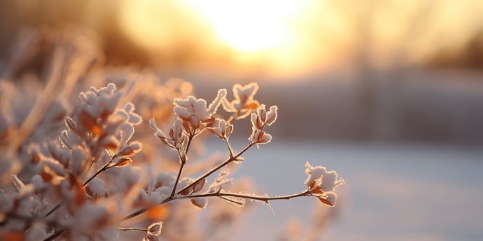 AI generated Winter season outdoors landscape, frozen plants in nature on the ground covered with ice and snow, photo