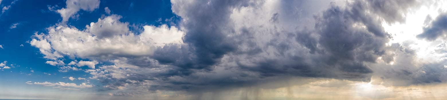 Panoramic view of blue sky with stormy clouds photo