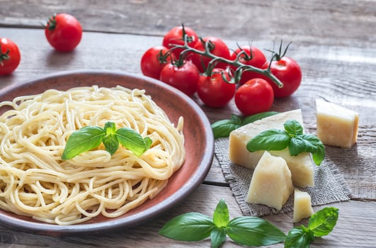 Portion of spaghetti with ingredients photo