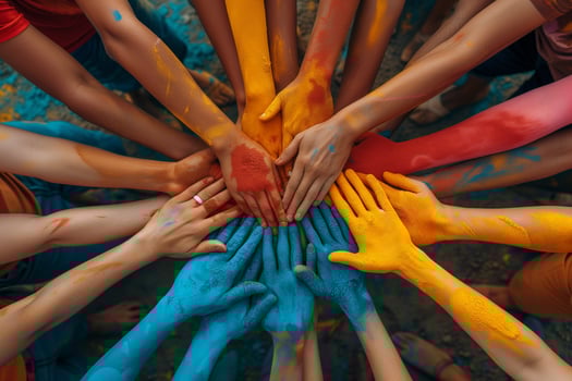 AI generated Colorful Hands of Unity, Holi Joy photo