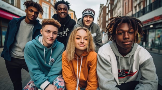 AI generated Vibrant Youth Embracing Street Style in Urban Setting photo