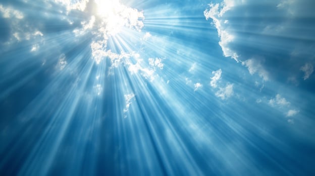 AI generated Radiant sunbursts of light on a serene blue backdrop, invoking tranquility photo