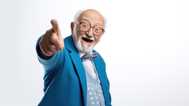 AI generated Elderly man pointing up. photo