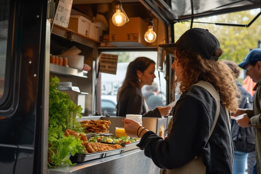 AI generated Food truck selling street food to the customer. Street food concept. photo
