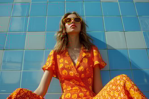 AI generated sunny dress with yellow shoes and sunglasses photo