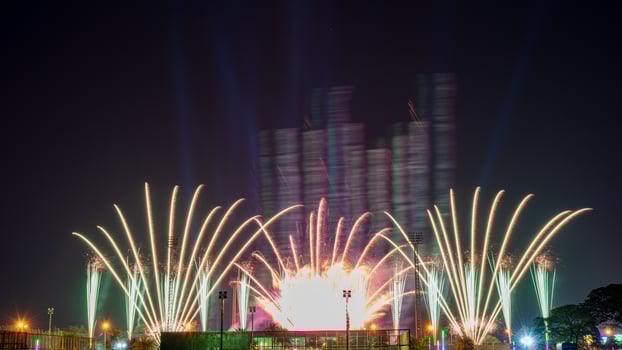 fireworks in the dark sky in the University photo