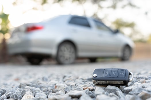 Lost car keys on the ground, Car keys dropped on the floor or fall lying on the street home front. Walking Away From Lost Car Key, can not transport, express, rush time, wast time, emergency photo