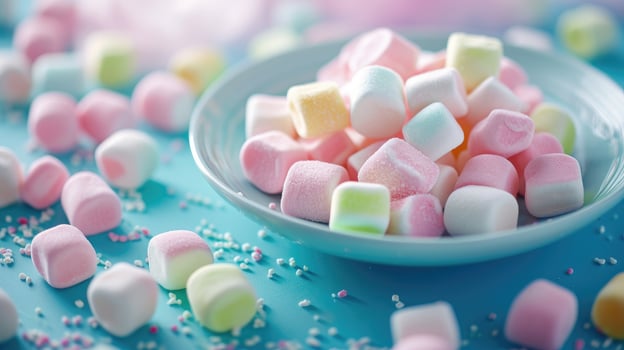 AI generated Sweet pastel treats adorned with colorful candy marshmallows, a confectionery delight. Ai Generated photo