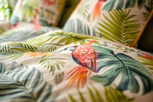AI generated Jungle Dreams Close-Up of Tropical-Themed Bedding in a Little Girl's Room photo
