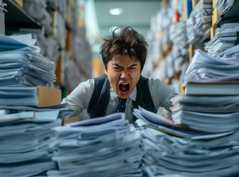 AI generated Deadline Despair Amidst Endless Paper photo