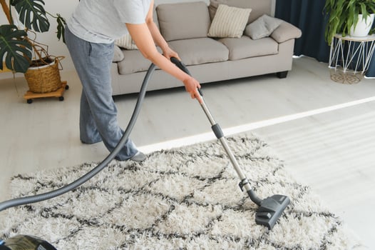 Woman with accumulator vacuum cleaner. photo