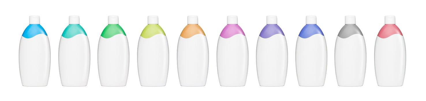 Plastic shampoo or gel bottles set photo
