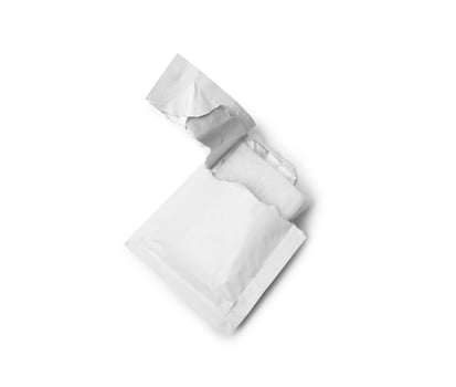 Wet wipes pouch, open package isolated on white photo