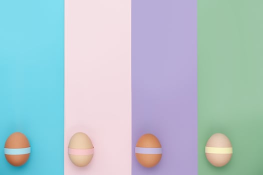 Row of decorated eggs. Fun Easter background photo