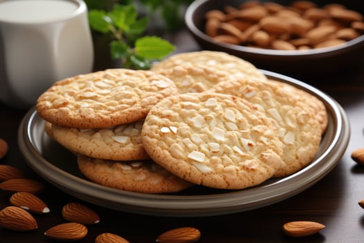 AI generated sweet almond cookies on the table professional advertising food photography photo