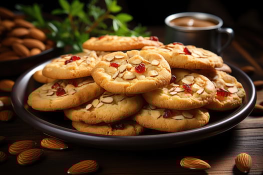 AI generated sweet almond cookies on the table professional advertising food photography photo