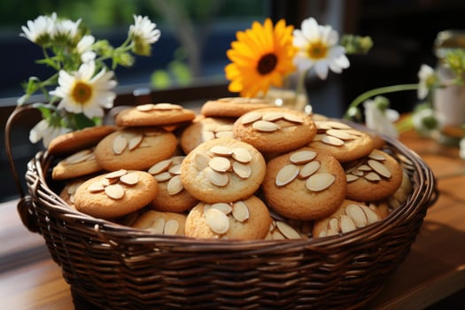 AI generated sweet almond cookies on the table professional advertising food photography photo