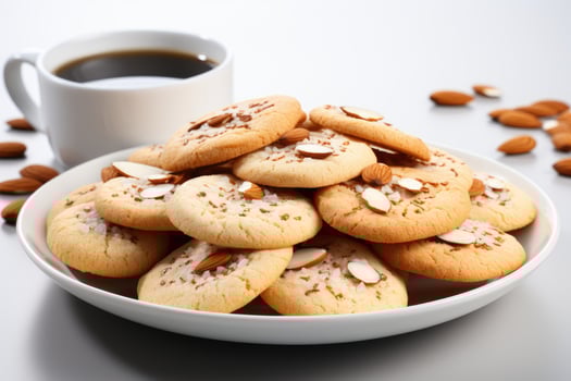 AI generated sweet almond cookies on the table professional advertising food photography photo