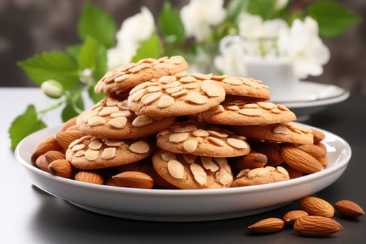 AI generated sweet almond cookies on the table professional advertising food photography photo