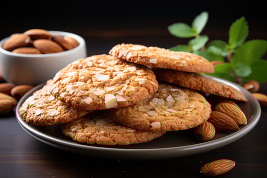 AI generated sweet almond cookies on the table professional advertising food photography photo