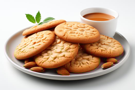 AI generated sweet almond cookies on the table professional advertising food photography photo