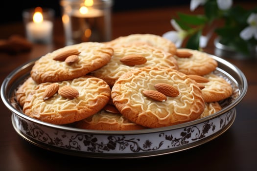 AI generated sweet almond cookies on the table professional advertising food photography photo