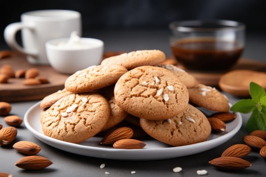 AI generated sweet almond cookies on the table professional advertising food photography photo