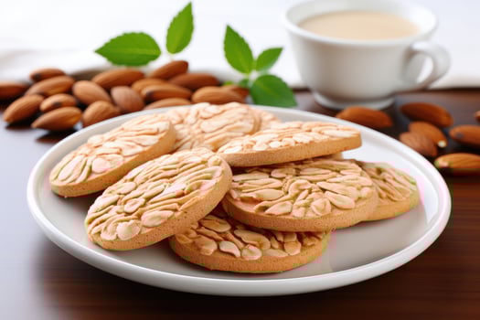 AI generated sweet almond cookies on the table professional advertising food photography photo
