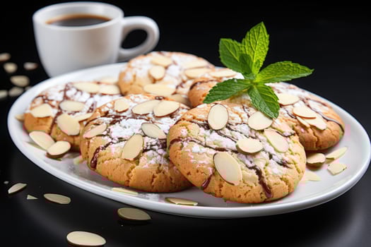 AI generated sweet almond cookies on the table professional advertising food photography photo