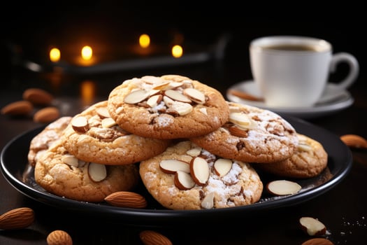 AI generated sweet almond cookies on the table professional advertising food photography photo