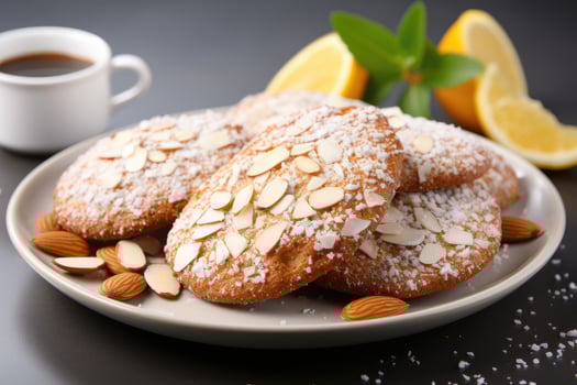AI generated sweet almond cookies on the table professional advertising food photography photo