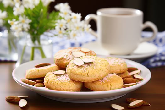 AI generated sweet almond cookies on the table professional advertising food photography photo