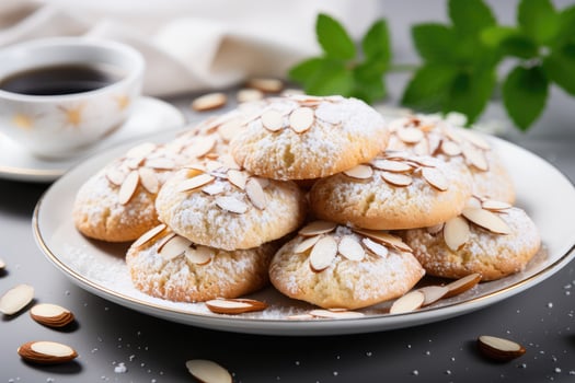 AI generated sweet almond cookies on the table professional advertising food photography photo