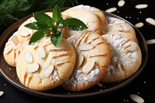 AI generated sweet almond cookies on the table professional advertising food photography photo