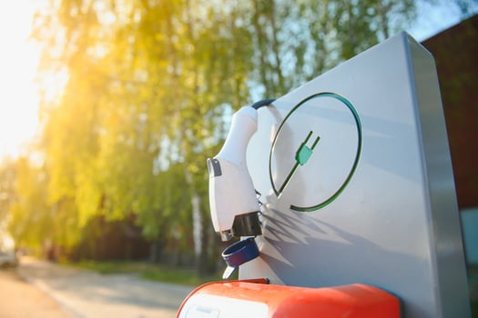 Power supply for electric car charging. Electric car charging station photo