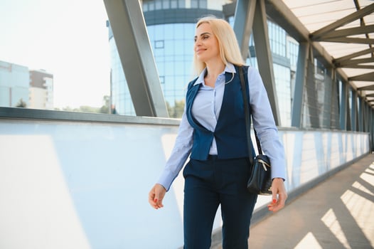Portrait of business woman smiling outdoor photo