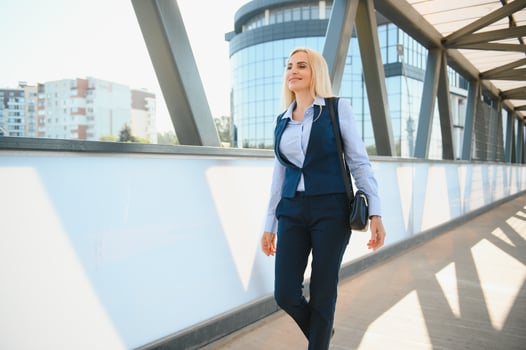 Business Women Style. Woman Going To Work. Portrait Of Beautiful Female In Stylish Office. photo