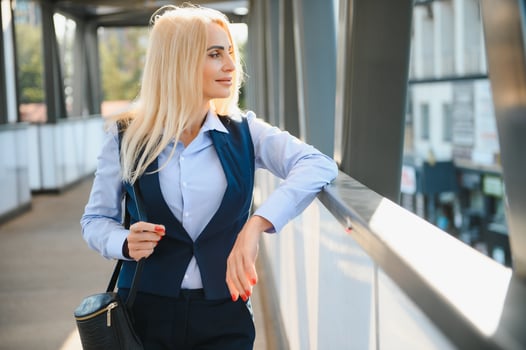 Portrait of business woman smiling outdoor photo