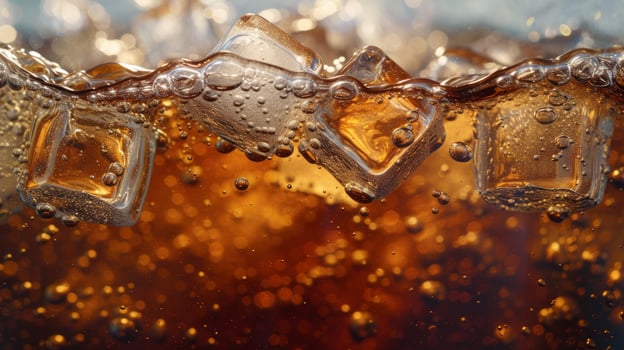 AI generated Ice cubes clink in a fizzy drink, creating ripples of delight in a glass photo