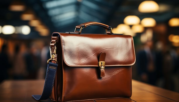 AI generated Modern businessman walking with leather briefcase in a city generated by AI photo