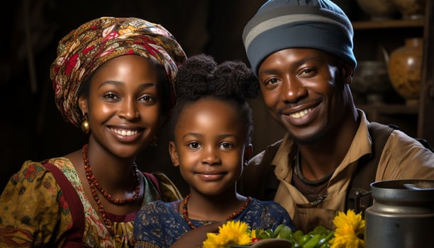 AI generated Happy family, smiling together, love and joy in traditional clothing generated by AI photo