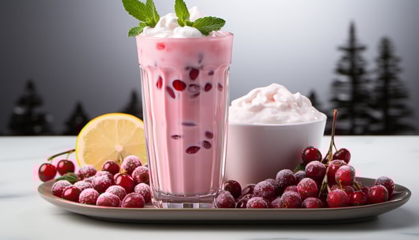 AI generated Fresh fruit dessert raspberry ice cream with blueberry and strawberry generated by AI photo