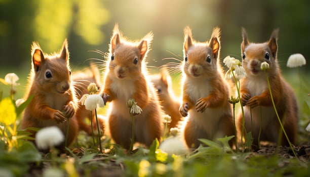 AI generated Cute small mammal sitting in grass, looking at fluffy fur generated by AI photo